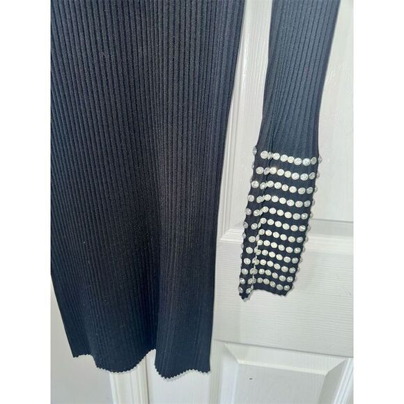 Alexander Wang Black Long Sleeve Bodycon Dress Crystal Cuffs Size L - Picture 8 of 11
